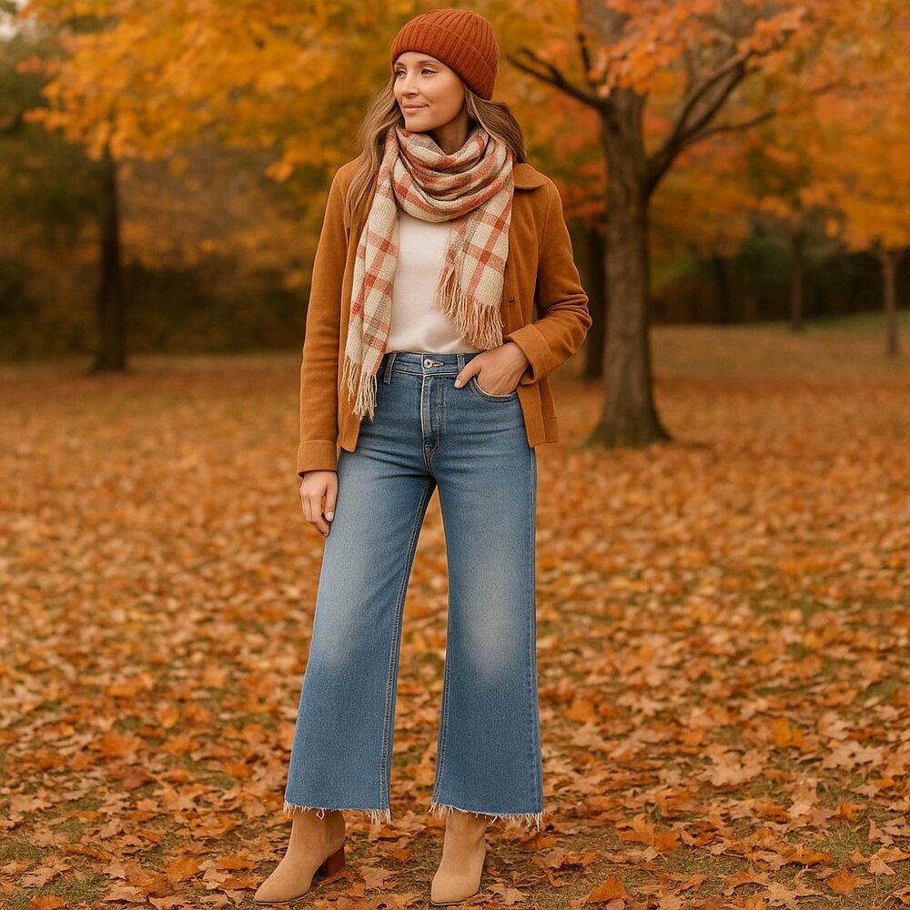 PAIGE Blue High-Rise Wide Leg Jeans with Frayed Hem